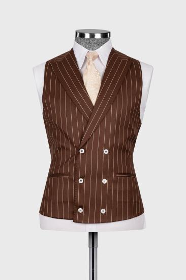 Chan Popular 3 Piece Pinstripe Chocolate Brown Business Suit with Waistcoat_2
