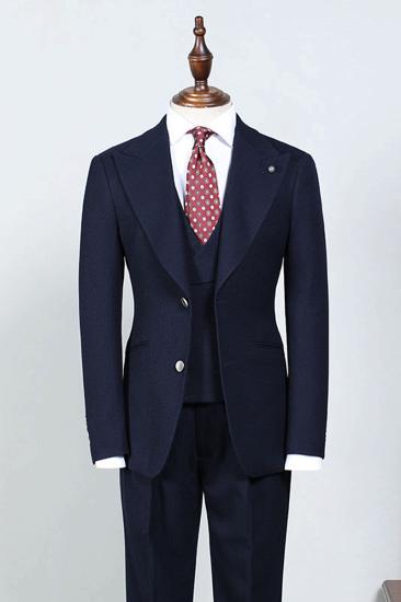 Sampson Elegant Navy 3 Piece Point Lapel Custom Business Suit_1
