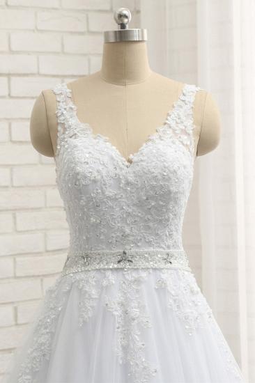 Bradyonlinewholesale Stunning Straps V-Neck Tulle Appliques Wedding Dress Lace Sleeveless Bridal Gowns with Beadings Online_4