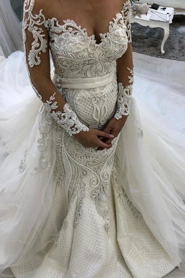 Glamorous Long Sleeve Lace Tulle Wedding Dresses | Ruffles Mermaid  Bridal Gowns_2
