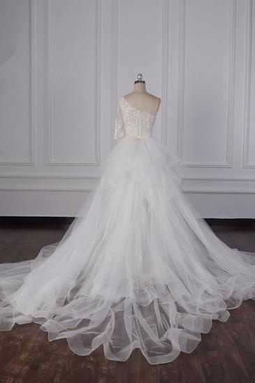 Bradyonlinewholesale Glamorous Sheath Lace Tulle Wedding Dress One-Shoulder 3/4 Sleeve Appliques Bridal Gowns Online_2