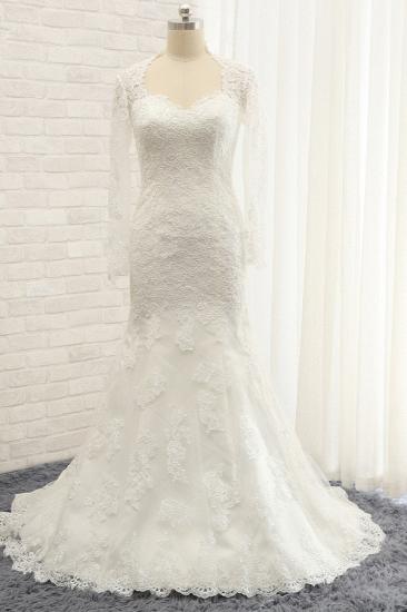 Bradyonlinewholesale Modest Longsleeves White Mermaid Wedding Dresses Satin Lace Bridal Gowns With Appliques Online