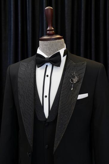 Barry Lastest Design Sleek Black Three-Piece Point Lapel Wedding Suit_2