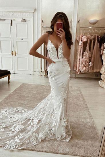 Sexy Spaghetti Strap  Flowers Lace Appliques Wedding Dresses_2