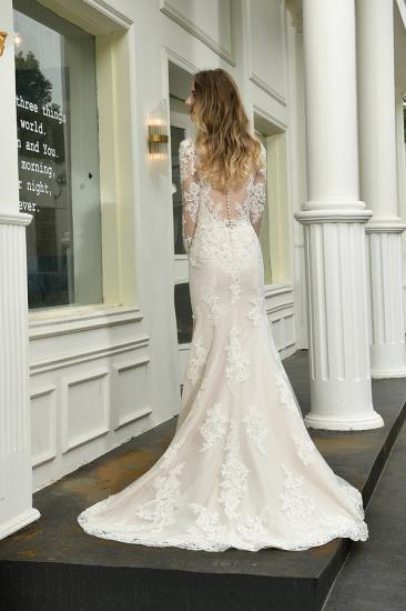 Delicate V-Neck High Split Long Sleeves Lace Wedding Dress With Court Train_2
