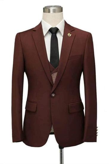 Javier Burgundy Notched Lapel Fitted Men Suits for Prom