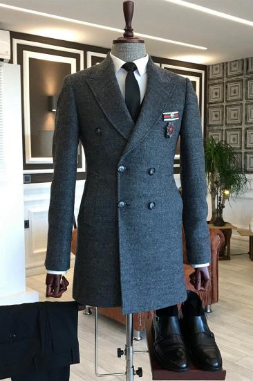 Elmer Sleek Dark Grey Pointed Lapel Double-Breasted Custom Wool Coat