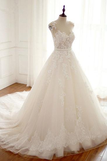Bradyonlinewholesale Stylish Jewel A-Line Tulle Ivory Wedding Dress Appliques Sleeveless Bridal Gowns with Beading Sash Online_3