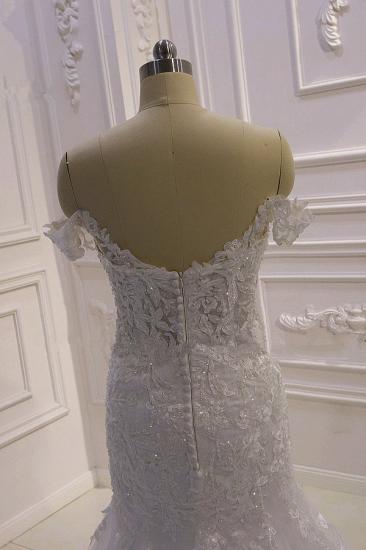 Gorgeous White 3D Lace applique Off-the-Shoulder Mermaid Bridal Gowns_2
