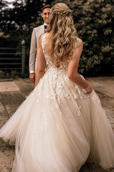 Elegant V neckline A line lace Wedding Dresses_4
