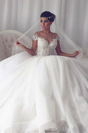 Elegant Ball Gown Sleeveless Wedding Dresses | Off-the-Shoulder V-Neck Bridal Gowns_2