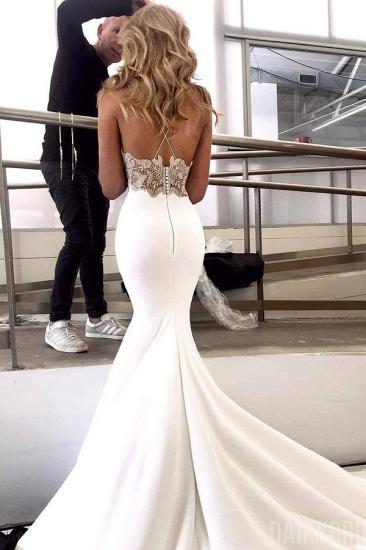 Elegant Spaghetti-Straps Backless Appliques Mermaid Wedding Dress_2