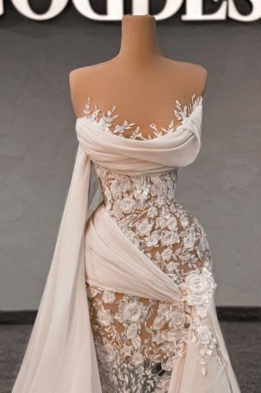Beautiful Strapless Appliques Lace Mermaid Wedding Dresses with Train_2
