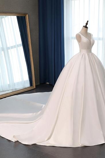 Bradyonlinewholesale Sexy Deep-V-Neck Straps Satin Wedding Dress Ball Gown Ruffles Sleeveless Bridal Gowns Online_3