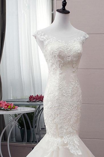 Bradyonlinewholesale Glamorous Jewel Tulle Mermaid Iovry Wedding Dress Lace Appliques Sleeveless Bridal Gowns On Sale_4