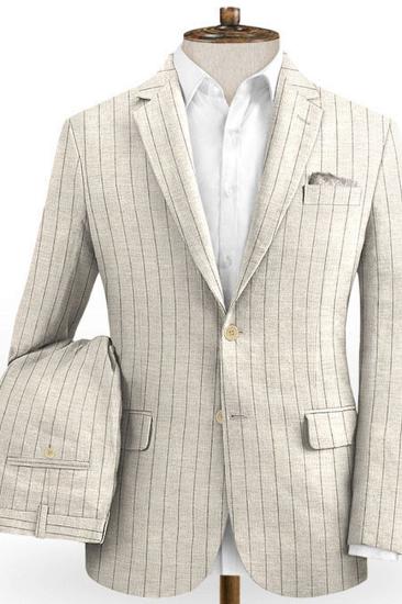 Light Champagne Two-Piece Striped Tuxedo | Linen Summer Beach Groom Suit_2