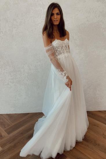 Chic Strapless Tulle Long Sleeve Wedding Dresses | A-line Sweetheart Lace Bridal Gowns_2
