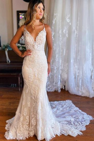 Elegant Sleeveless Floral Mermaid Bridal  Gown V-neck Wedding Dress