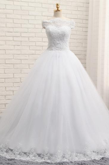 Bradyonlinewholesale Modest Bateau Tulle Ruffles Wedding Dresses With Appliques A-line White Lace Bridal Gowns On Sale_6