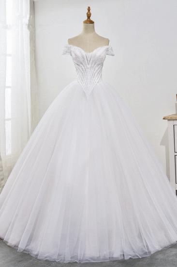 Bradyonlinewholesale Stunning Off-the-Shoulder Ball Gown White Tulle Wedding Dress Sweetheart Sleeveless Beadings Bridal Gowns Online
