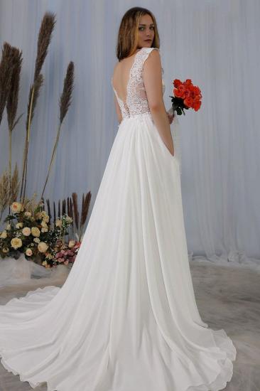 Elegant Sleeveless White Simple Chiffon Wedding Dress V-Neck AlineSoft Lace Wedding Dress_2