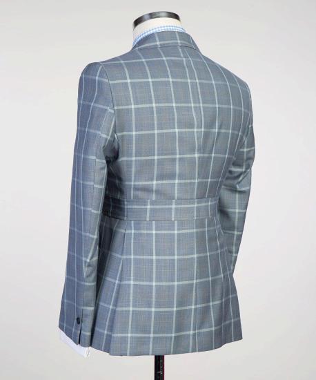 New Gray Plaid Two-Piece Fashion Men's Business Suit_3