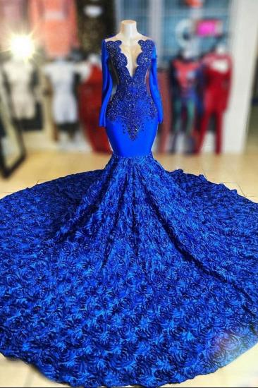 Royal blue mermaid fit and flare prom dress_1