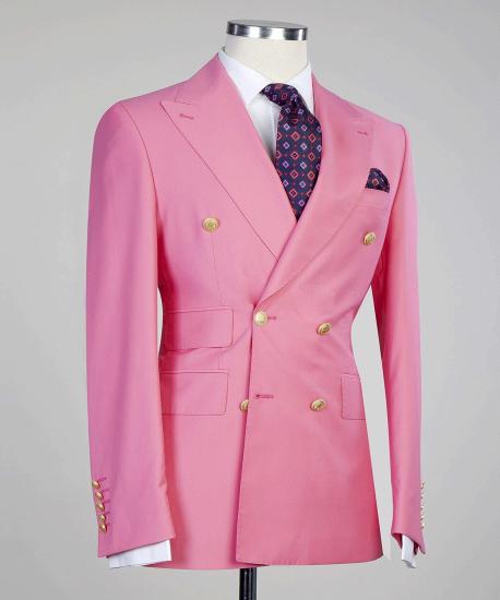 Pink Fashion Double Breasted Peaked Lapel Men Suits_3