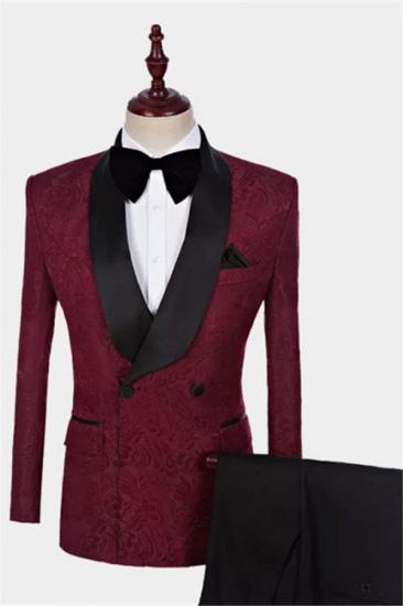 Fashion Burgundy Men Suits with 2 Pieces | Bespoke Shawl Lapel Tuxedo_1