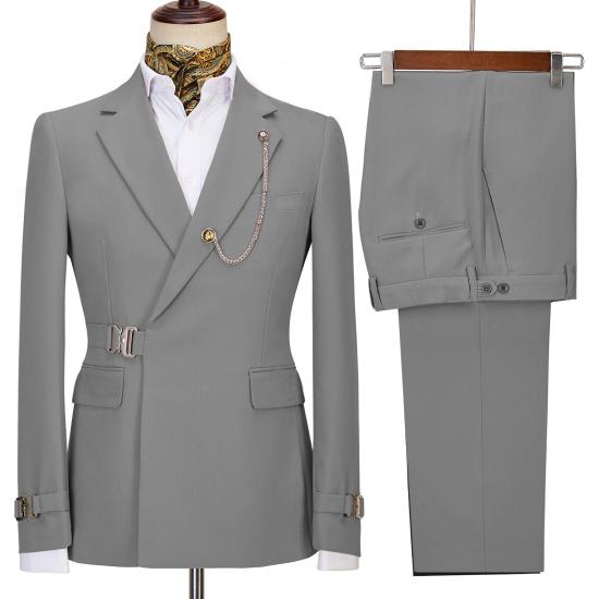Gray Peak Lapel Slim Fit Two Piece Mens Prom Suit_2
