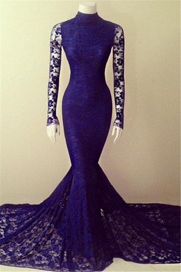 Purple Lace Sexy Party Dresses Long Sleeve High Collar Evening Gowns