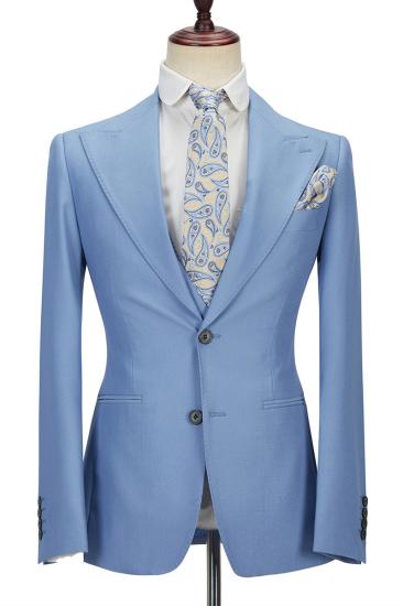 Gentle Blue Peak Lapel Mens Suit | 3 Piece Mens Formal Suit without Flap_4