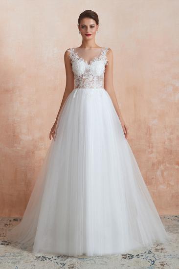 Caltha | Beautiful Bateau neck White Wedding Dress with Sparkling Sequins, Bradyonlinewholesale Design Lace Bridal Gowns