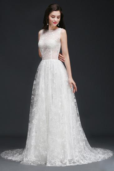 AMINA | A-line Jewel Court Train Lace Simple Wedding Dresses with Buttons_3