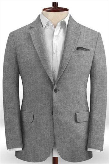 Grey Two-Piece Beach Groom Suit | Linen Fitted Wedding Business Tuxedo_1