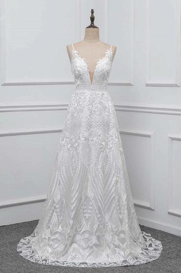 Bradyonlinewholesale Boho Spaghetti Straps V-Neck Appliques Wedding Dresses White Sleeveless Bridal Gowns On Sale_1