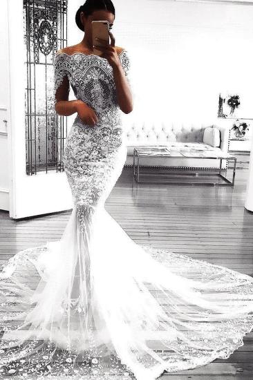 Sexy Mermaid Long Sleeve Lace Wedding Dress Sexy | Flowers See Through Tulle Bride Dress_1