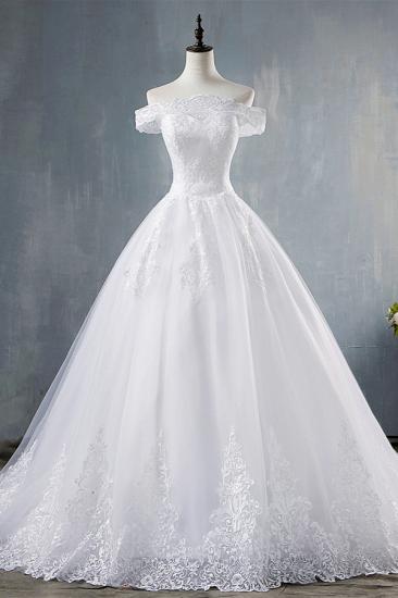 Bradyonlinewholesale Gorgeous Off-the-Shoulder White Tulle Wedding Dress Lace Appliques Bridal Gowns On Sale
