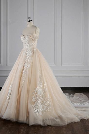 Bradyonlinewholesale Gorgeous Ball Gown Tulle Lace Wedding Dress Champagne Appliques Off-the-Shoulder Bridal Gowns with Beadings On Sale_3