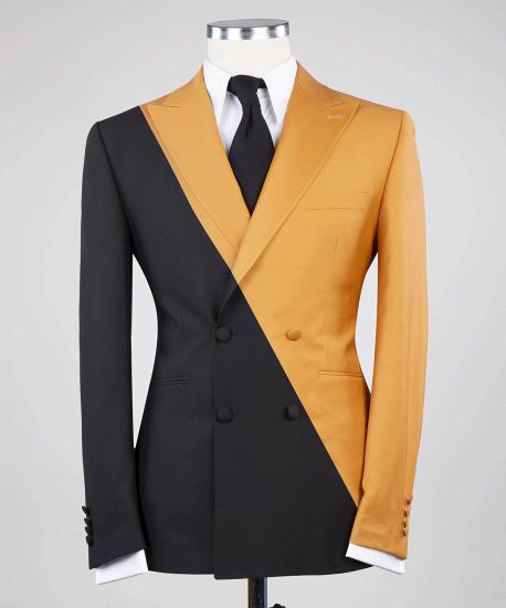 Yellow and Black Spike Lapels Double Breasted Chic Prom Suit_3
