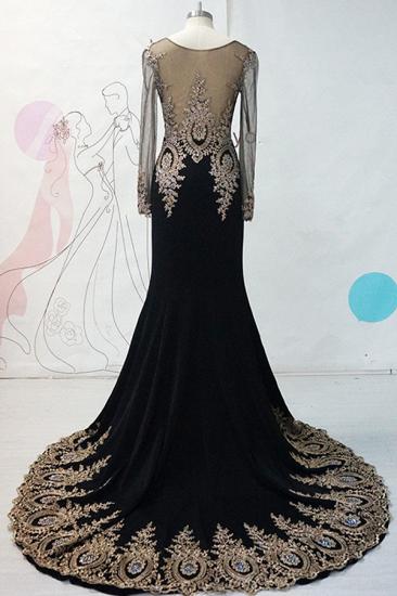 Black Long Sleeve Applique Evening Dresses Sweep Train Elegant Charming Prom Gowns_3