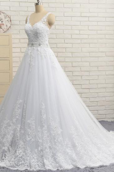 Bradyonlinewholesale Stunning Straps V-Neck Tulle Appliques Wedding Dress Lace Sleeveless Bridal Gowns with Beadings Online_3