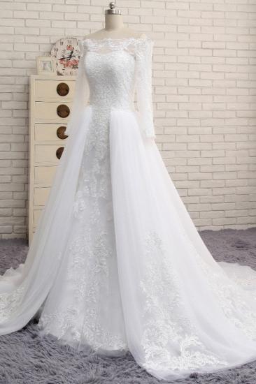 Bradyonlinewholesale Unique Bateau Longsleeves A-line Wedding Dresses With Appliques White Tulle Bridal Gowns On Sale_3