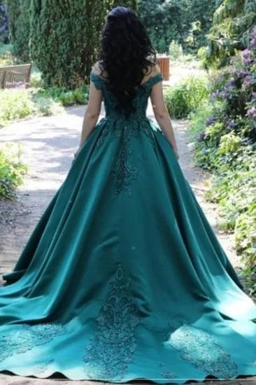 Wonderful dark green off-the-shoulder floor-length evening dress | Long Inexpensive Prom Dresses_2