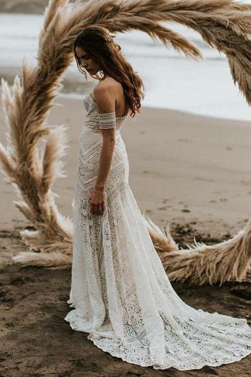 Elegnat Ivory Strapless Mermaid Lace Beach Wedding Dress Online with Lace Bracelet_2