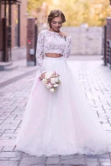 2 Piece Wedding Dresses A Line Long Sleeve tulle Wedding dresses with lace appliques