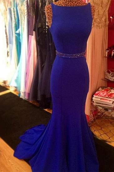 Glamorous Sweep-Train Mermaid Royal-Blue Beadings Sleeveless Evening Dress_3