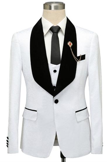 Fernando White Jacquard One Button Wedding Men Suits with Black Lapel