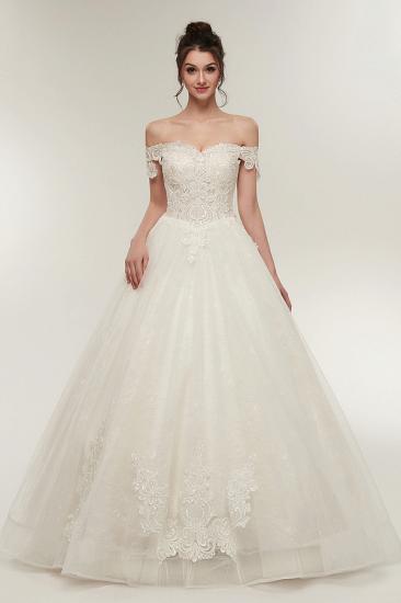 A-line Off-shoulder Sweetheart Floor Length Lace Appliques Wedding Dresses with Lace-up