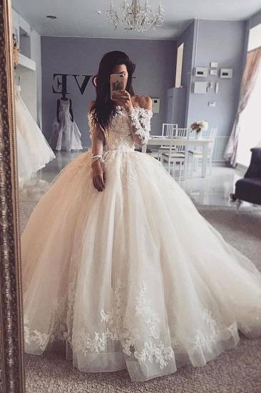 Glamorous Long Sleeve Lace Appliques Ball Gown Bridal Wedding Dress_2